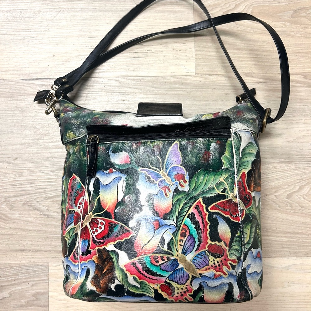 Vintage Sharif Bag Hand Painted Butterflies Colorful Medium Shoulder Bag Artsy - Picture 7 of 14